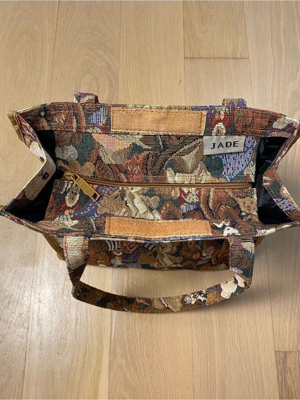 Vintage 90s Tapestry Teddy Bear Tote Bag Grandmacore Cottage Woven Purse - Picture 8 of 16